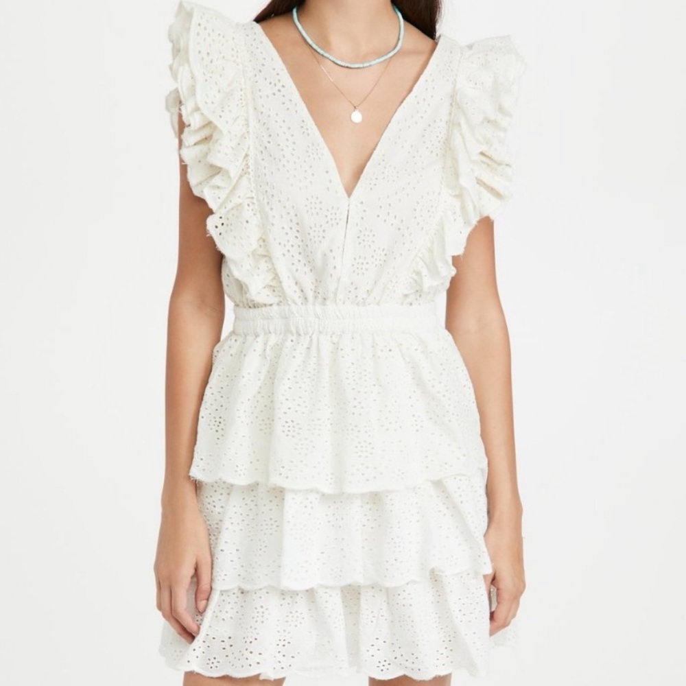 Love the Label Eyelet Ruffle Tiered Dress Ecru off white